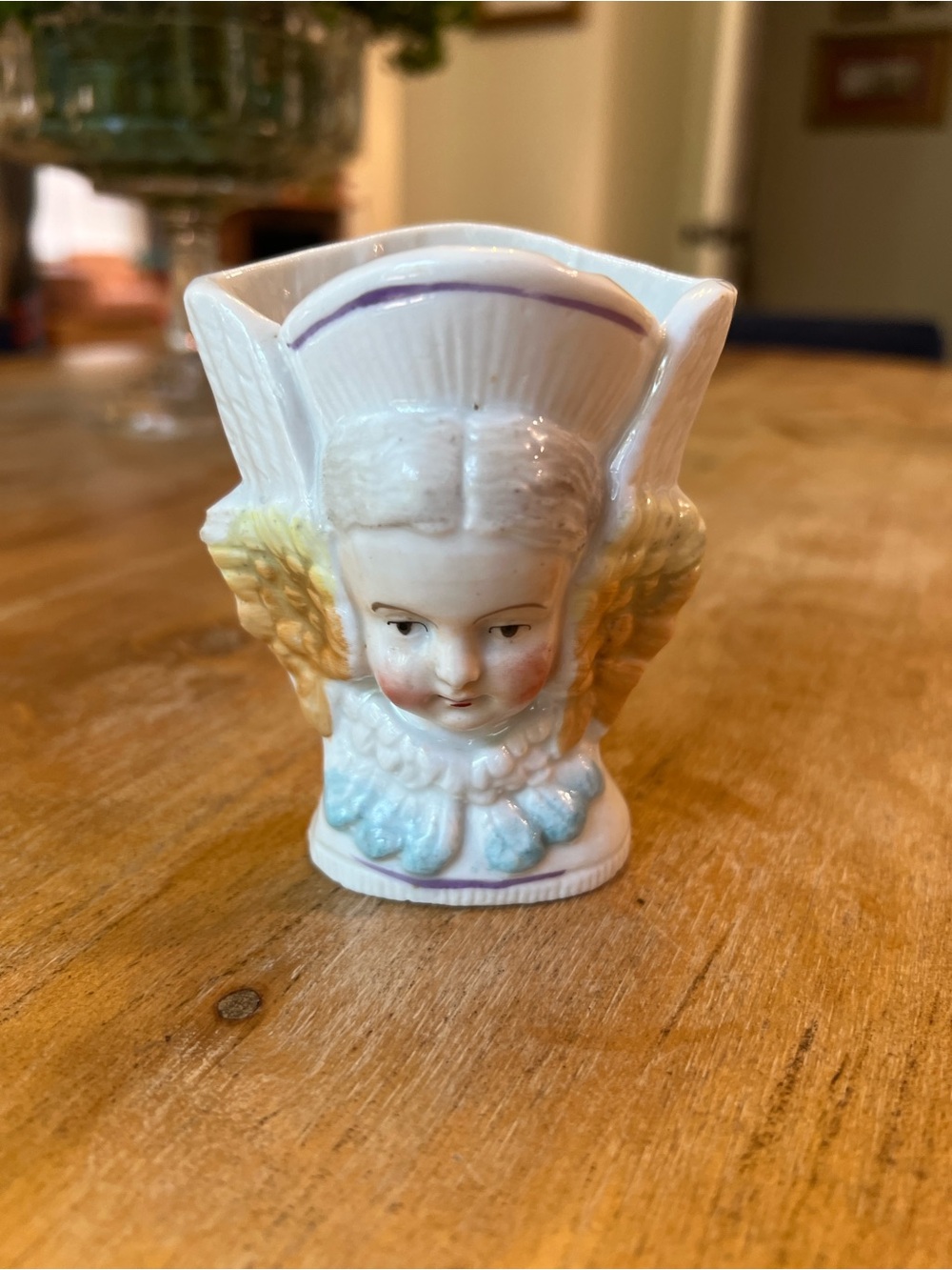 Antique Porcelain Angel Cherub Spill Vase Hand Painted Figural Match Holder